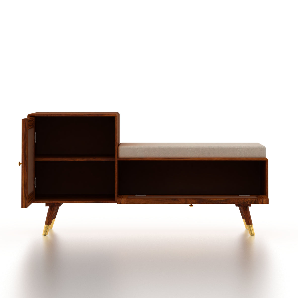 Martino Solid Sheesham Wood Shoe Rack with Doors, Seating Space 3 - Year Warranty