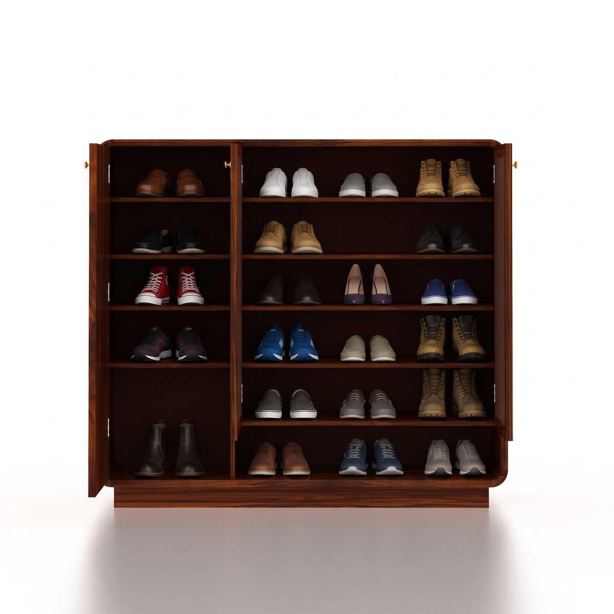 Naptune Solid Sheesham Wood Shoe Rack With Three Doors and Open Shelf- 3-Year Warranty