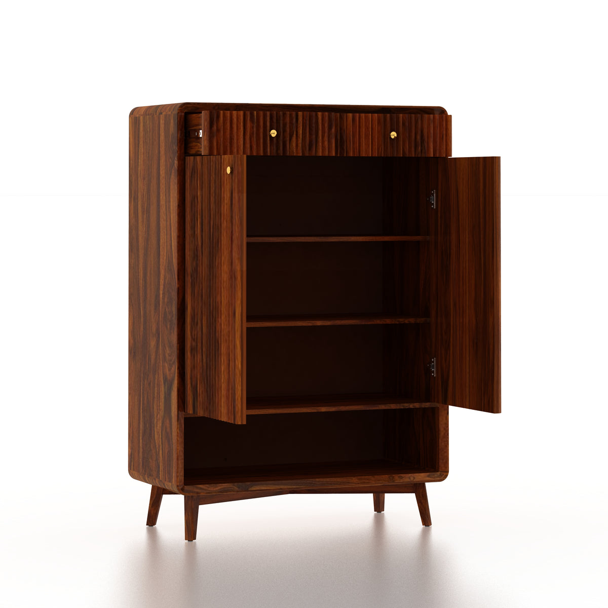Robert Solid Sheesham Wood Shoe Rack With Two Doors, Drawer and Open Shelf- 3-Year Warranty