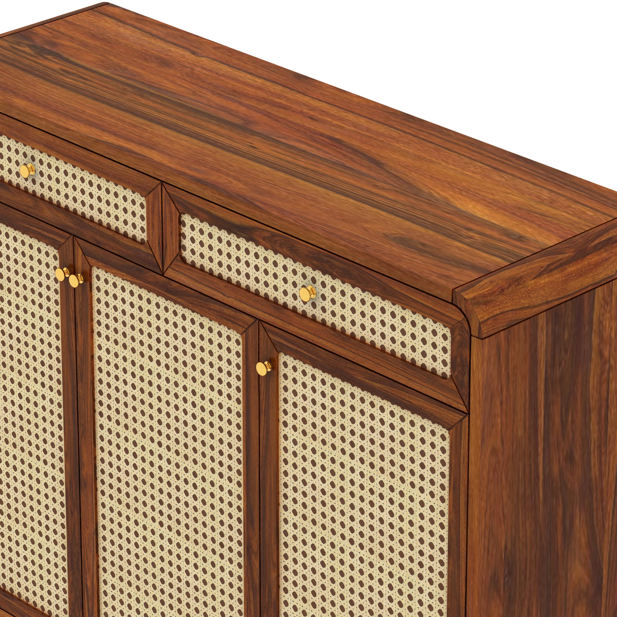 Cosmos Solid Sheesham Wood Shoe Rack With three Doors and Two Drawer 3 - Year Warranty