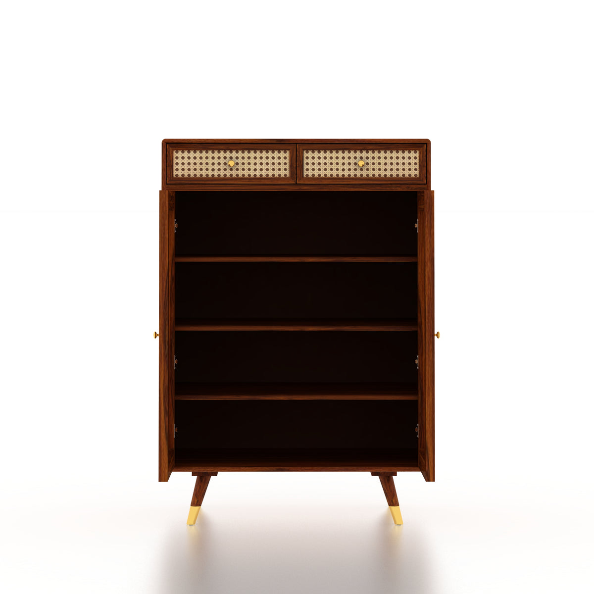 Riverton Solid Sheesham Wood Shoe Rack With Two Doors and Drawer - 3-Year Warranty