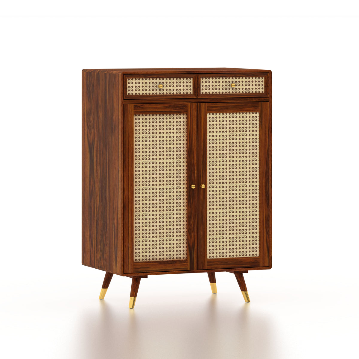 Riverton Solid Sheesham Wood Shoe Rack With Two Doors and Drawer - 3-Year Warranty