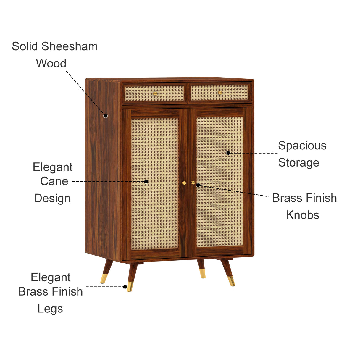 Riverton Solid Sheesham Wood Shoe Rack With Two Doors and Drawer - 3-Year Warranty