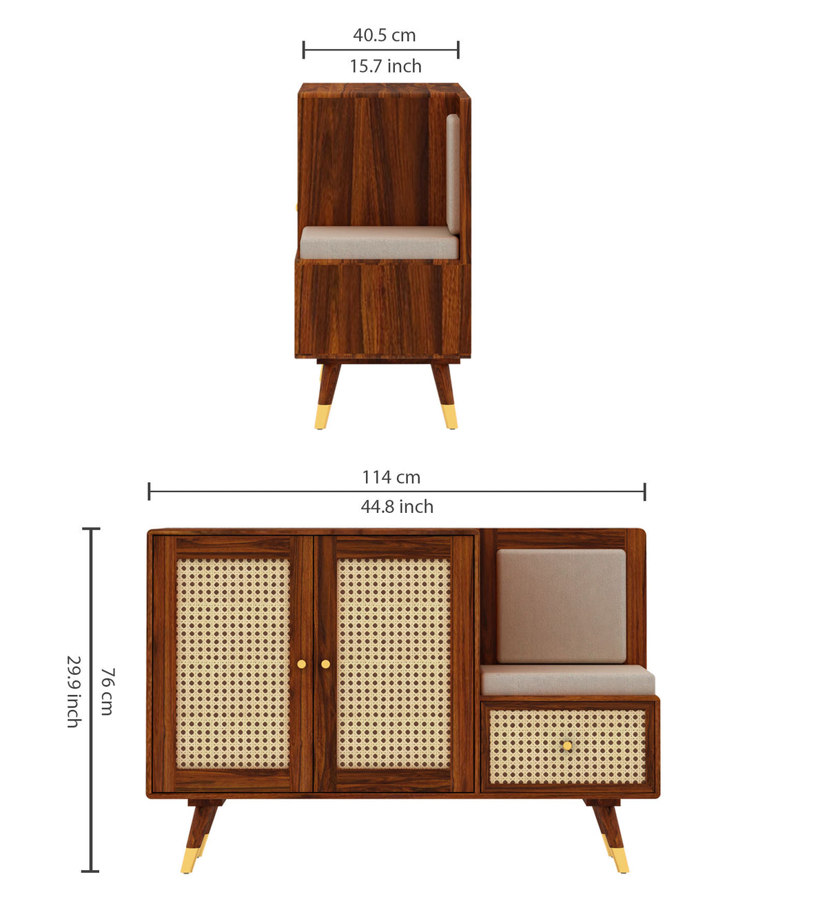 SYRUS Solid Sheesham Wood Shoe Rack with Doors, Seating Space 3 - Year Warranty