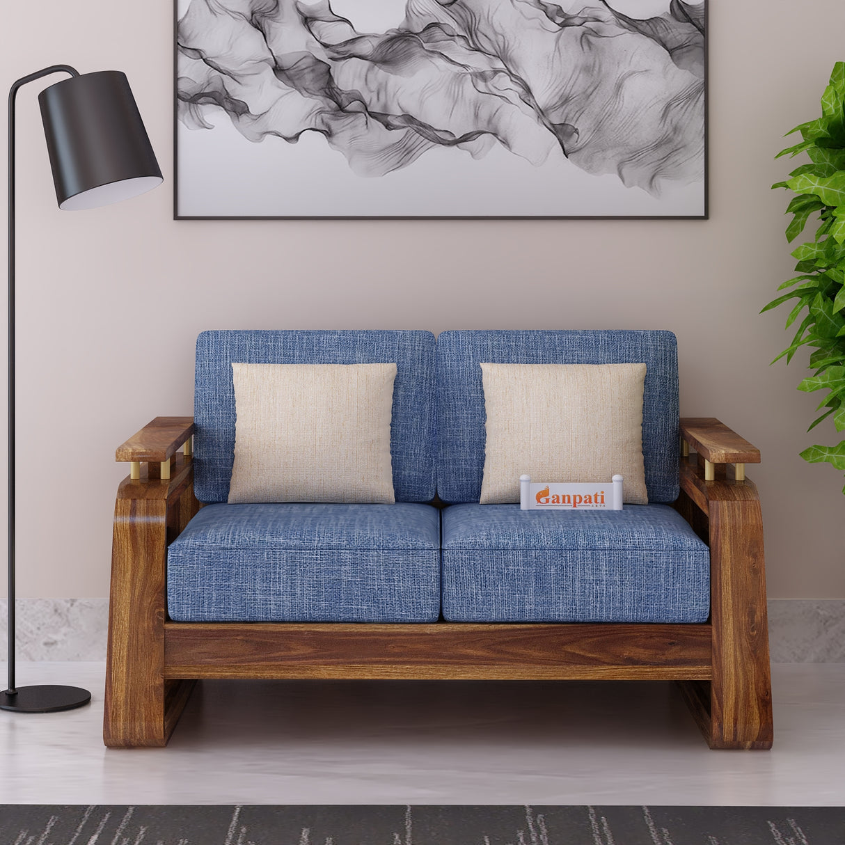 Edin Solid Sheesham Wood 2 Seater Sofa With Cane & Brass Detailing - 3 Year Warranty (LUXE EDITION)