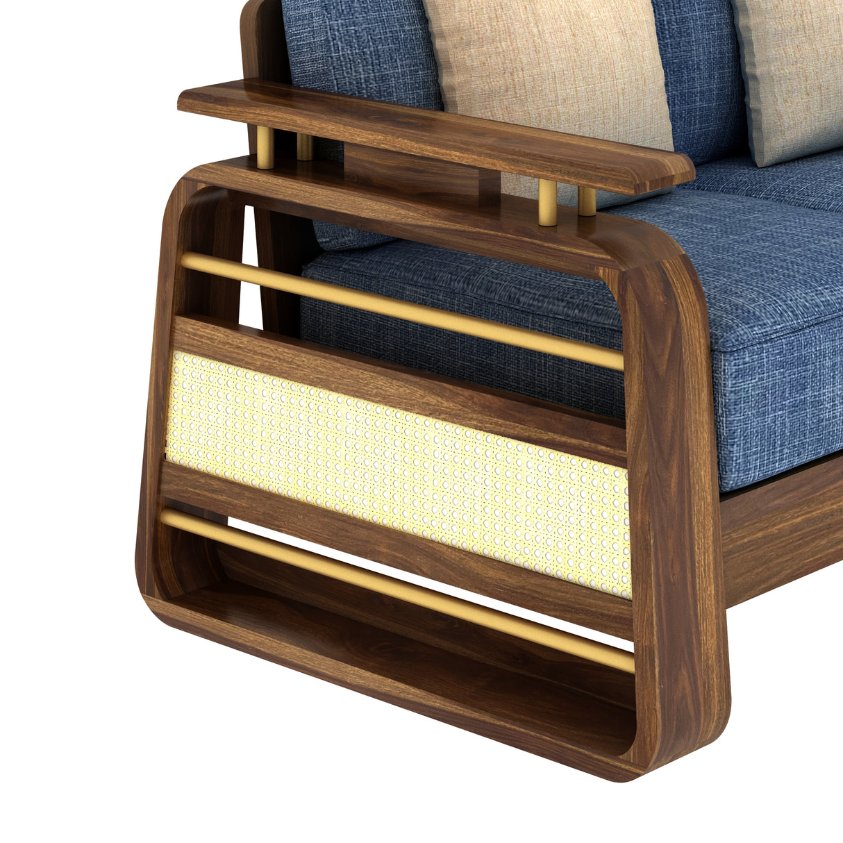 Edin Solid Sheesham Wood 2 Seater Sofa With Cane & Brass Detailing - 3 Year Warranty (LUXE EDITION)