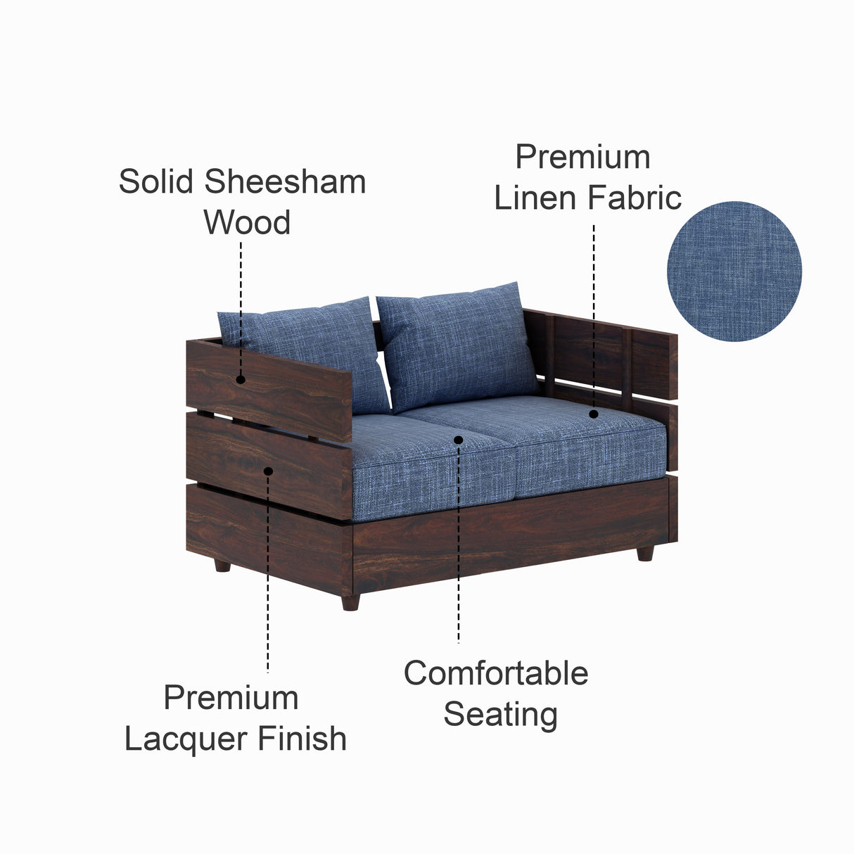 Cairo Solid Sheesham Wood 2 Seater Sofa - 3 Year Warranty (LUXE EDITION)