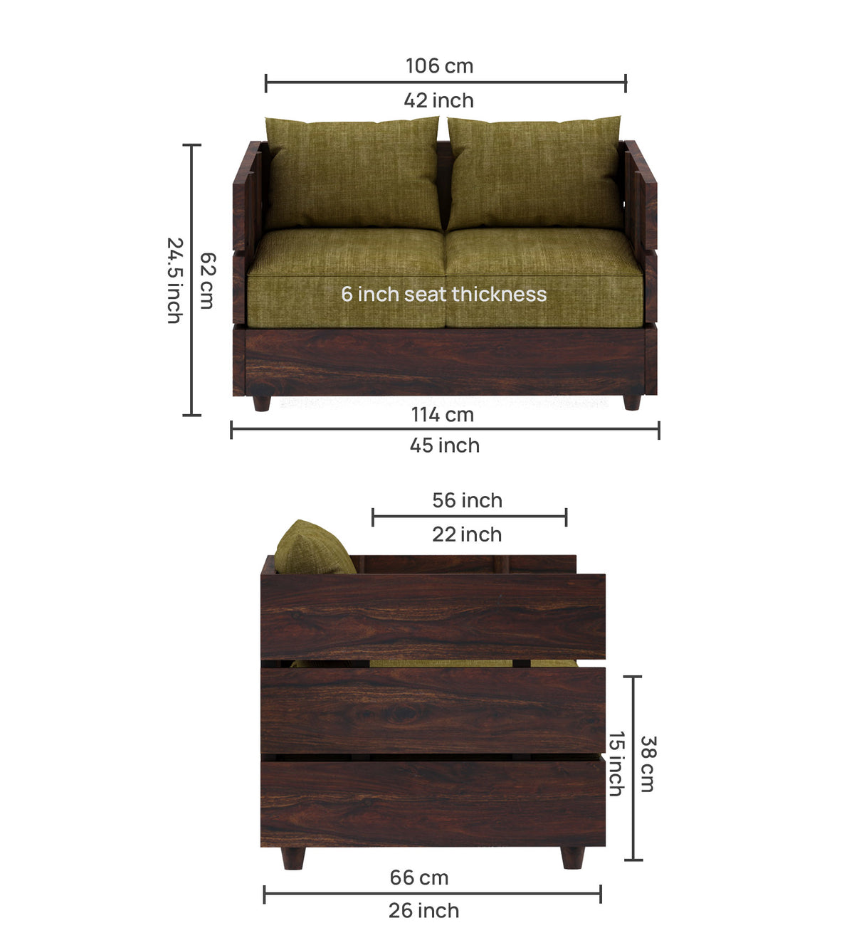 Cairo Solid Sheesham Wood 2 Seater Sofa - 3 Year Warranty (LUXE EDITION)