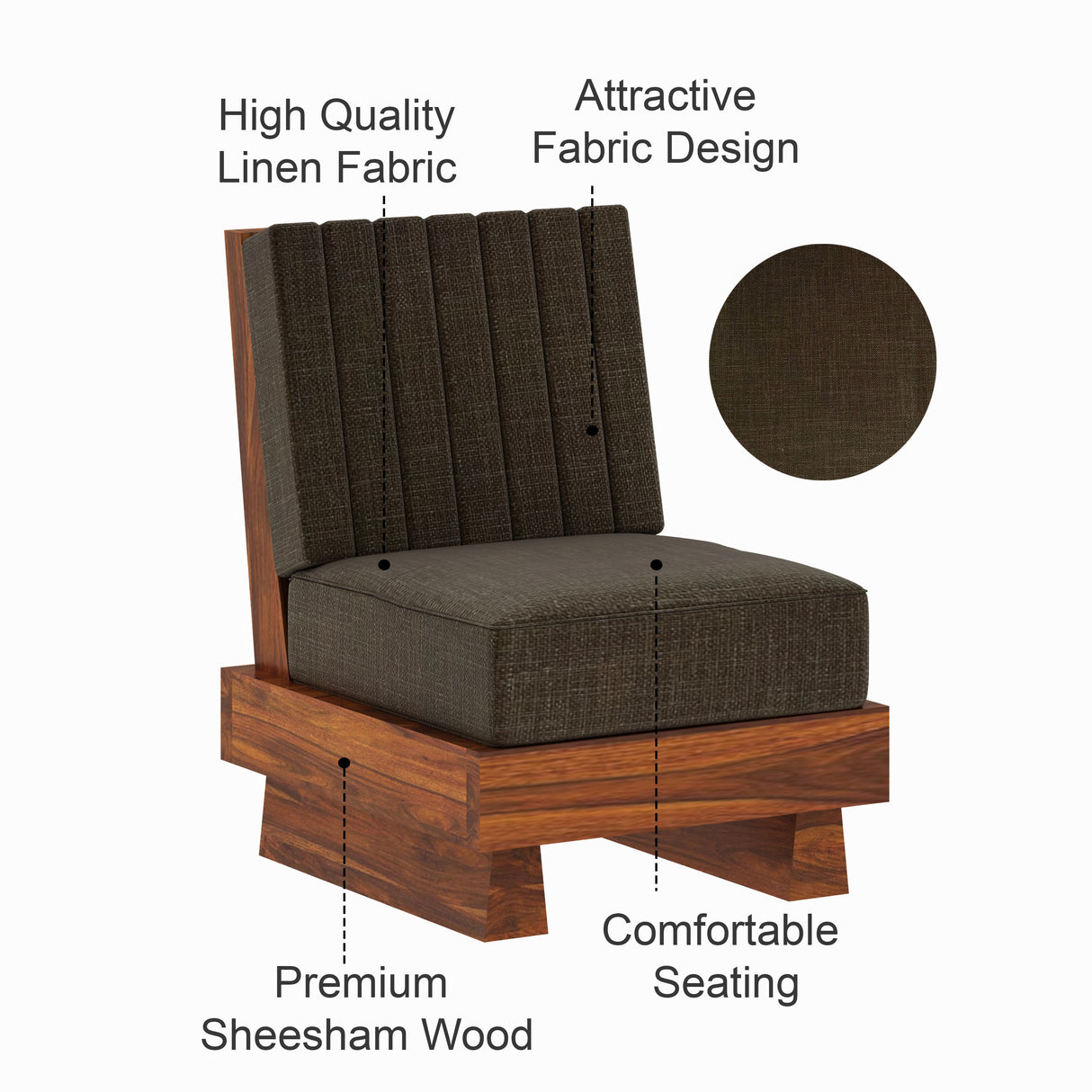 RONNY Solid Sheesham Wood Single Seater Sofa - 3 Year Warranty (LUXE EDITION)