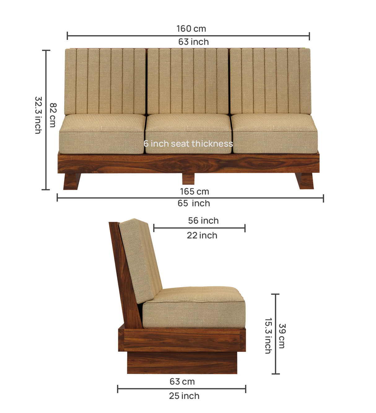 RONNY Solid Sheesham Wood 3 Seater Sofa - 3 Year Warranty (LUXE EDITION)