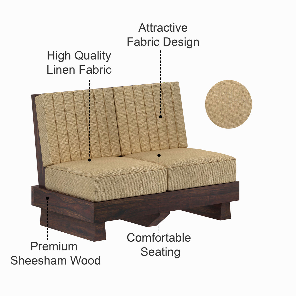 RONNY Solid Sheesham Wood 2 Seater Sofa - 3 Year Warranty (LUXE EDITION)
