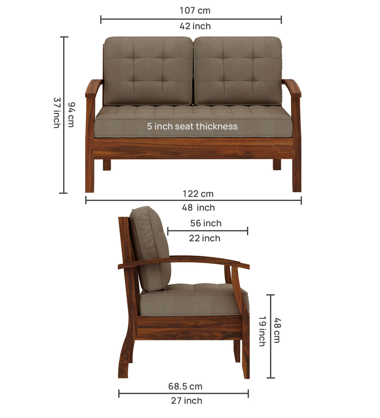 RAYON Solid Sheesham Wood 2 Seater Sofa - 3 Year Warranty (LUXE EDITION)
