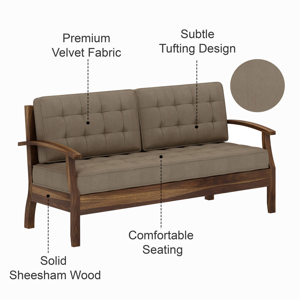 RAYON Solid Sheesham Wood 3 Seater Sofa - 3 Year Warranty (LUXE EDITION)