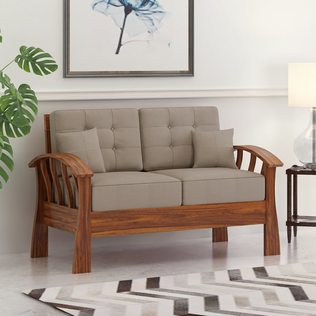 CROWN Solid Sheesham Wood 2 Seater Sofa - 3 Year Warranty (LUXE EDITION)