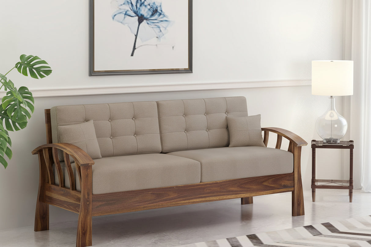 CROWN Solid Sheesham Wood 3 Seater Sofa - 3 Year Warranty (LUXE EDITION)