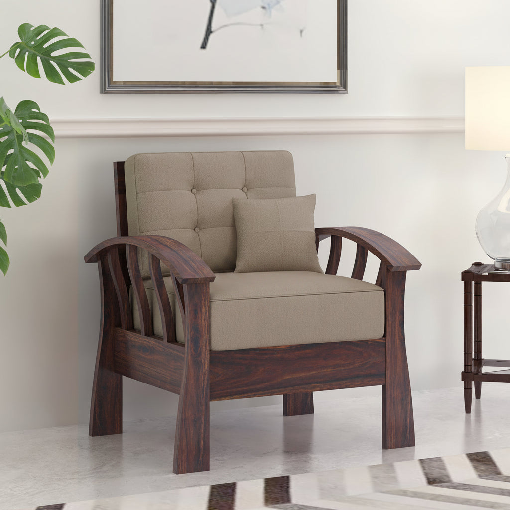 CROWN Solid Sheesham Wood Single Seater Sofa - 3 Year Warranty (LUXE EDITION)