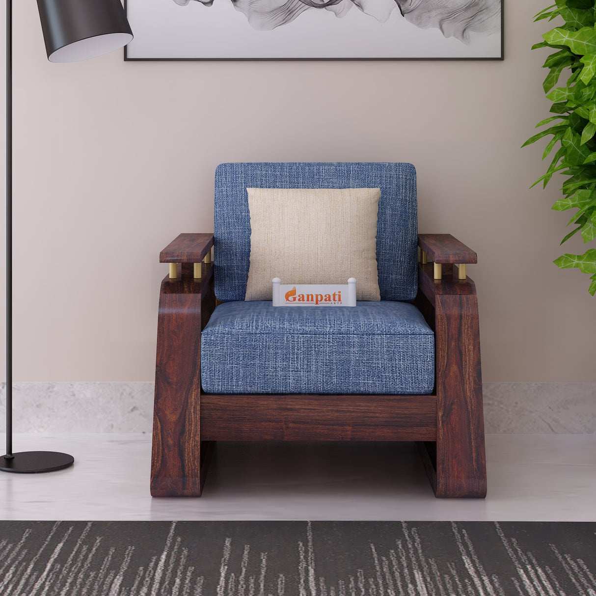 Edin Solid Sheesham Wood Single Seater Sofa With Cane & Brass Detailing - 3 Year Warranty (LUXE EDITION)