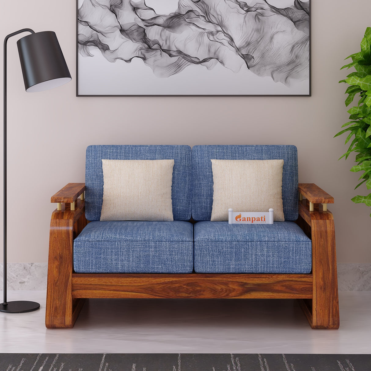 Edin Solid Sheesham Wood 2 Seater Sofa With Cane & Brass Detailing - 3 Year Warranty (LUXE EDITION)