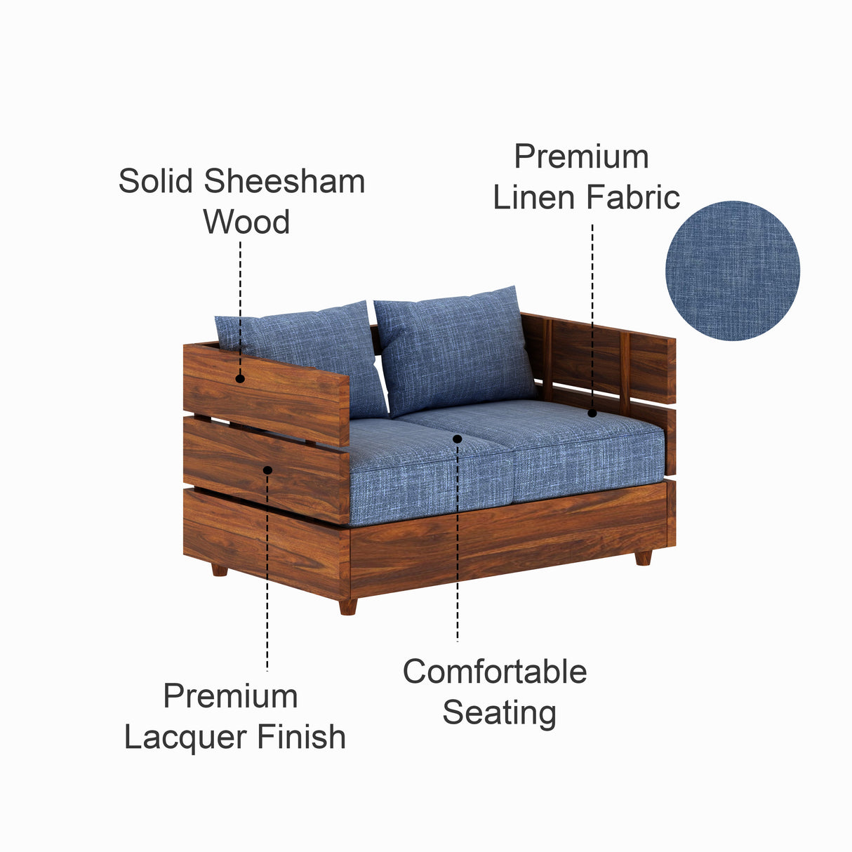 Cairo Solid Sheesham Wood 2 Seater Sofa - 3 Year Warranty (LUXE EDITION)