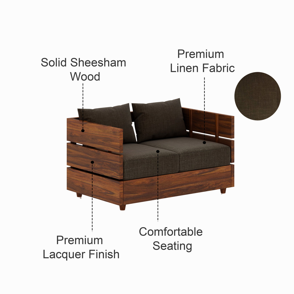 Cairo Solid Sheesham Wood 2 Seater Sofa - 3 Year Warranty (LUXE EDITION)