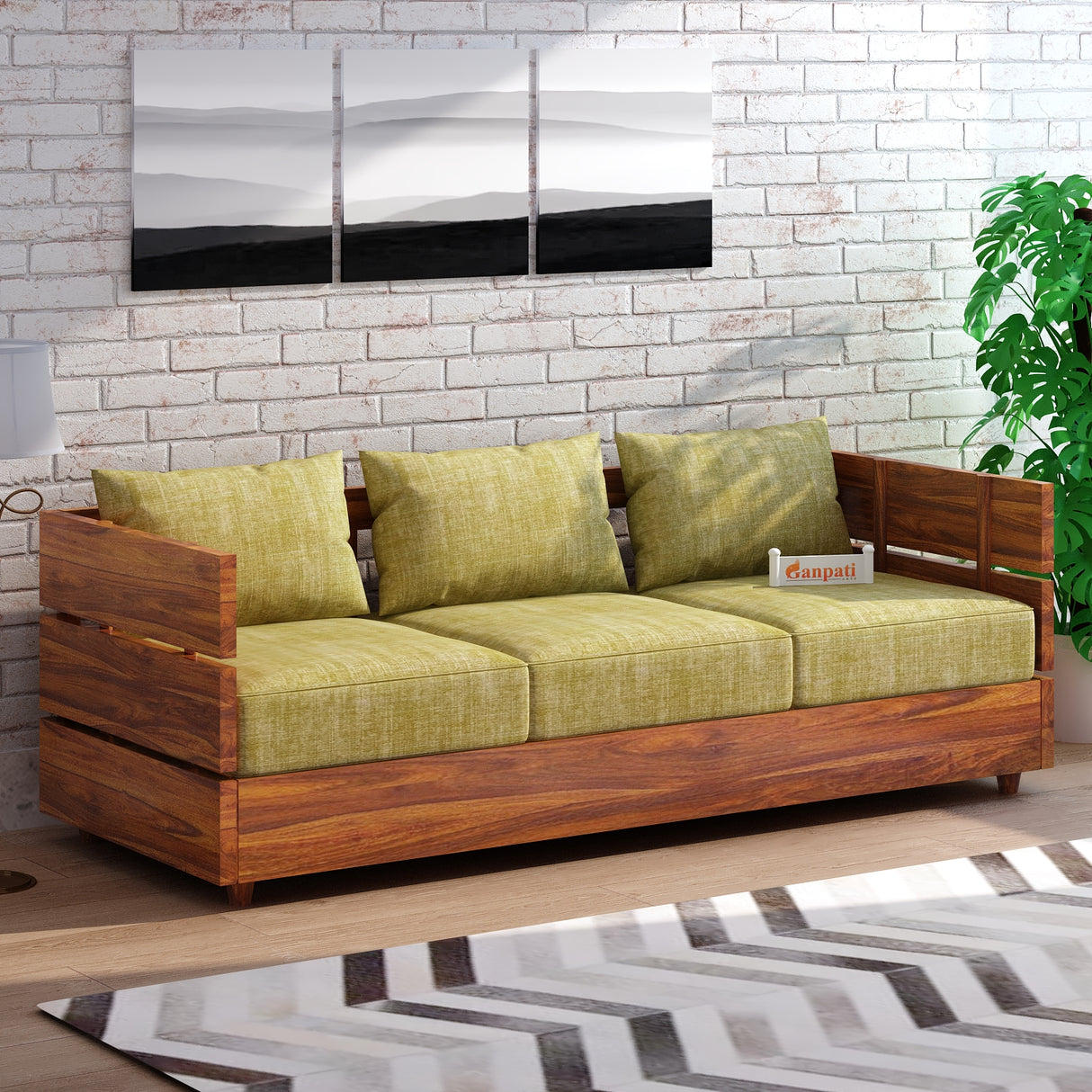 Cairo Solid Sheesham Wood 3 Seater Sofa - 3 Year Warranty (LUXE EDITION)