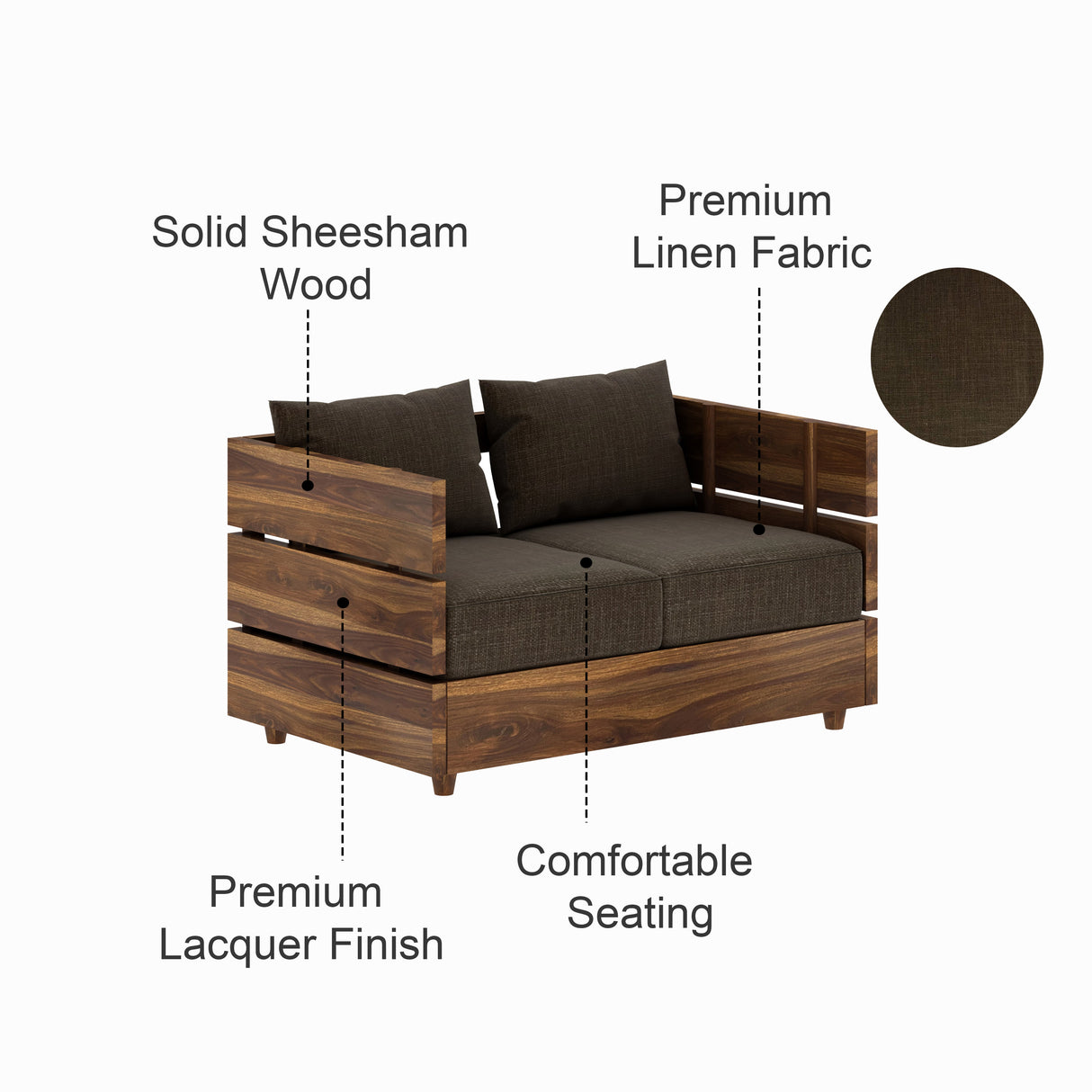 Cairo Solid Sheesham Wood 2 Seater Sofa - 3 Year Warranty (LUXE EDITION)