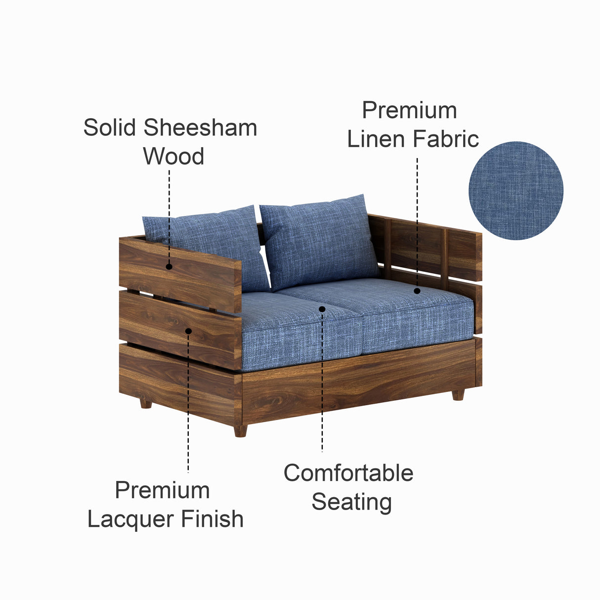 Cairo Solid Sheesham Wood 2 Seater Sofa - 3 Year Warranty (LUXE EDITION)