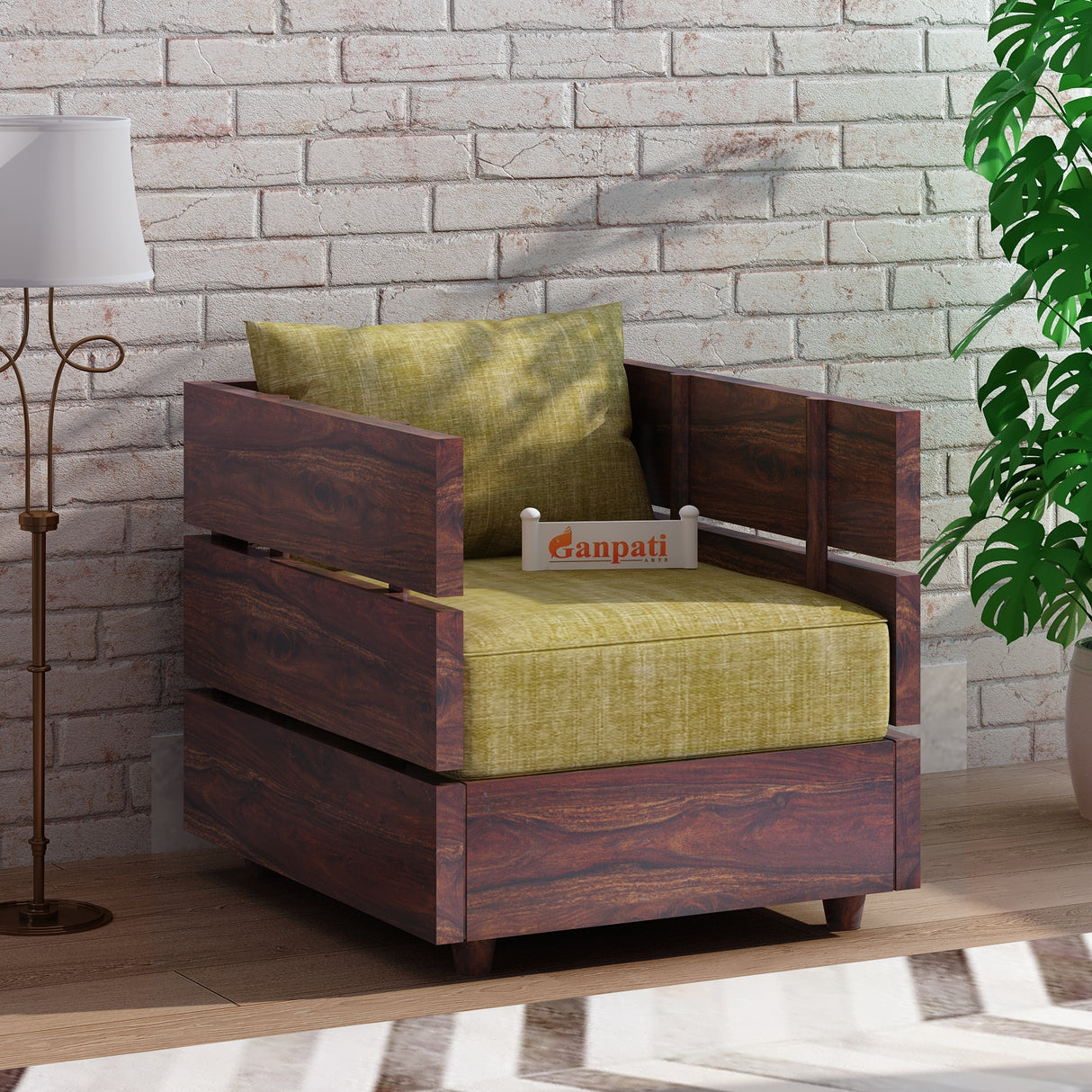 Cairo Solid Sheesham Wood Single Seater Sofa - 3 Year Warranty (LUXE EDITION)