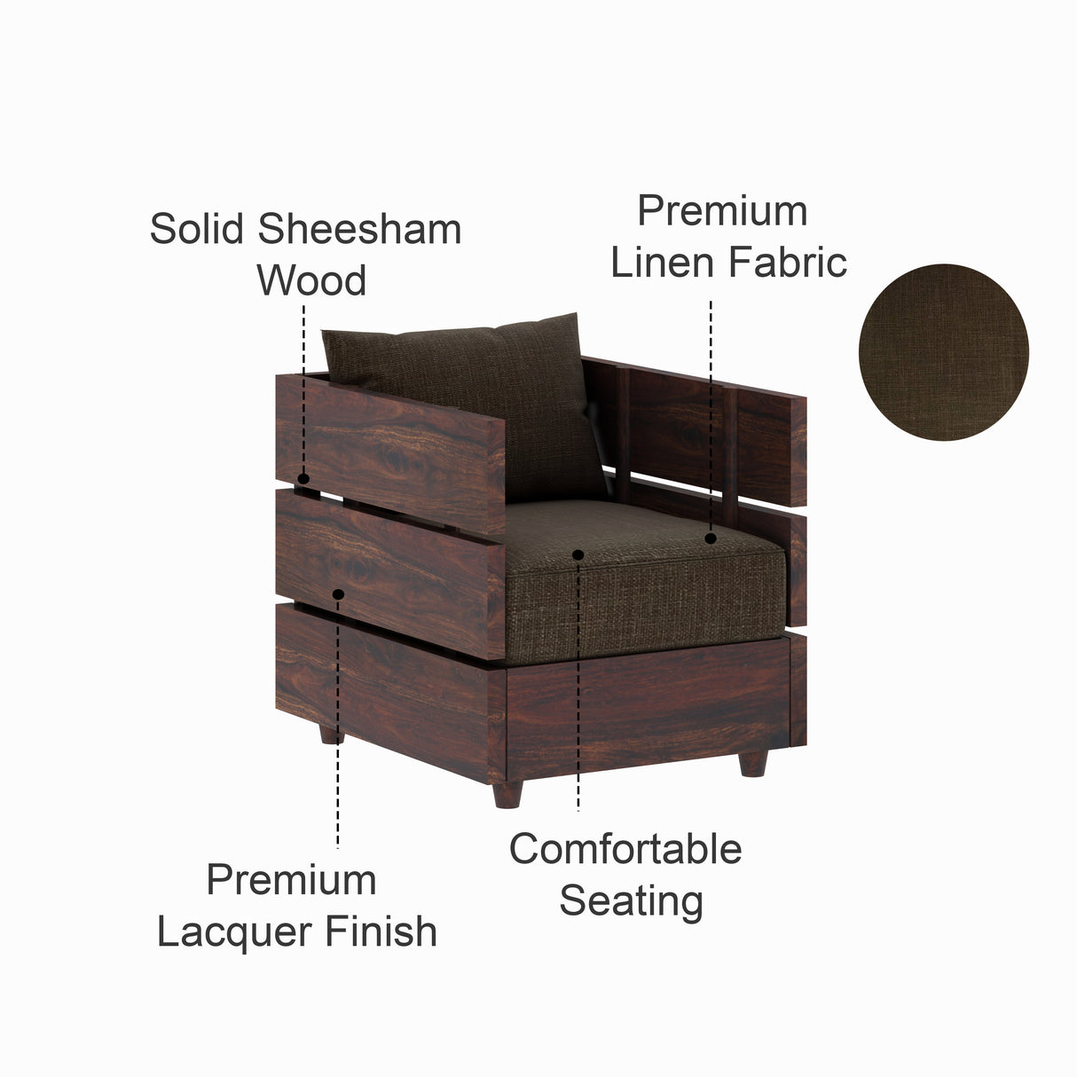 Cairo Solid Sheesham Wood Single Seater Sofa - 3 Year Warranty (LUXE EDITION)