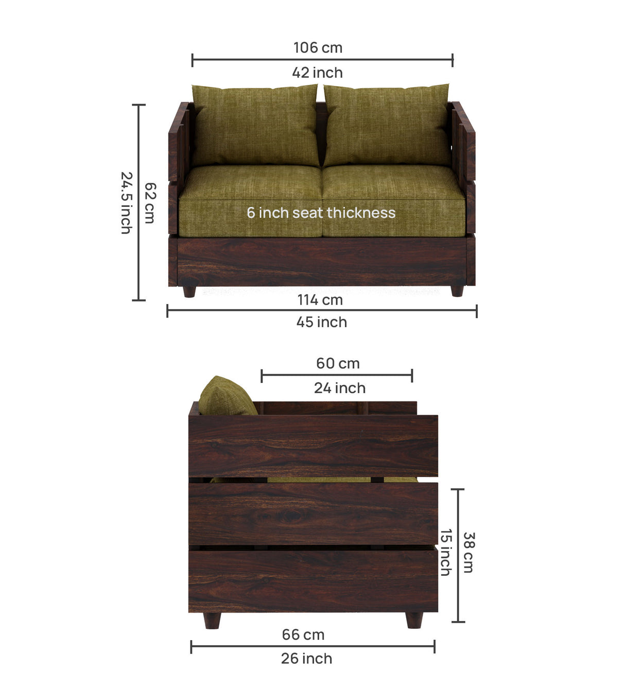 Cairo Solid Sheesham Wood 2 Seater Sofa - 3 Year Warranty (LUXE EDITION)