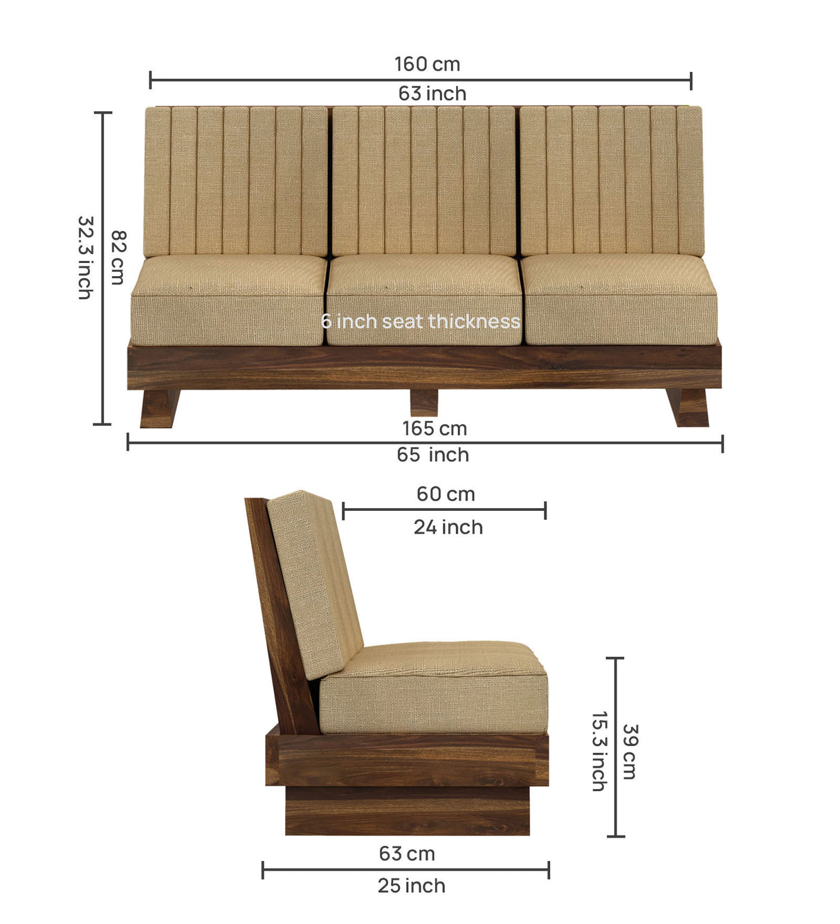 RONNY Solid Sheesham Wood 3 Seater Sofa - 3 Year Warranty (LUXE EDITION)
