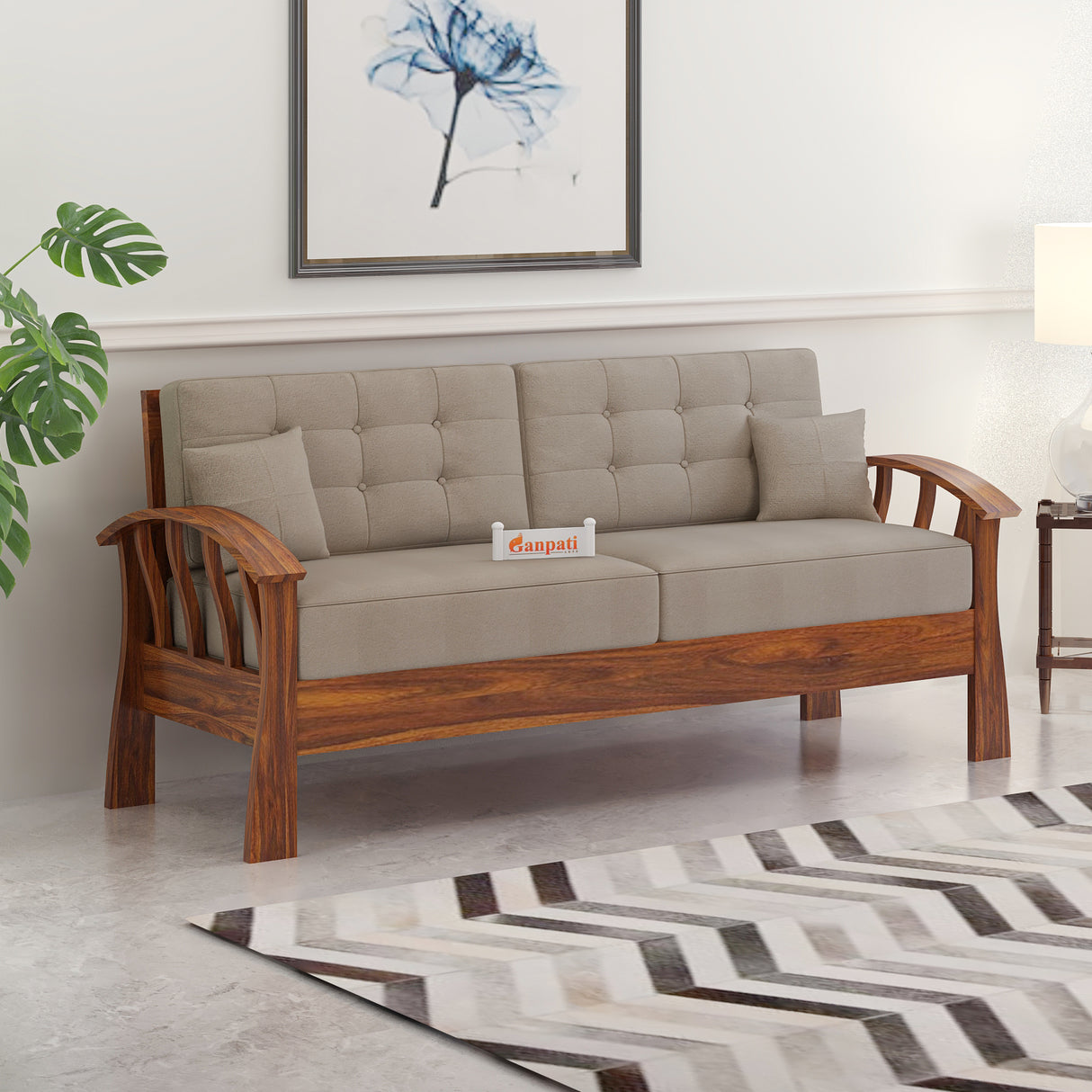 CROWN Solid Sheesham Wood 3 Seater Sofa - 3 Year Warranty (LUXE EDITION)