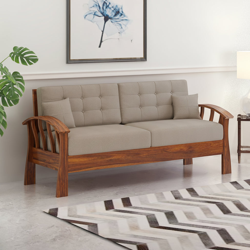 CROWN Solid Sheesham Wood 3 Seater Sofa - 3 Year Warranty (LUXE EDITION)