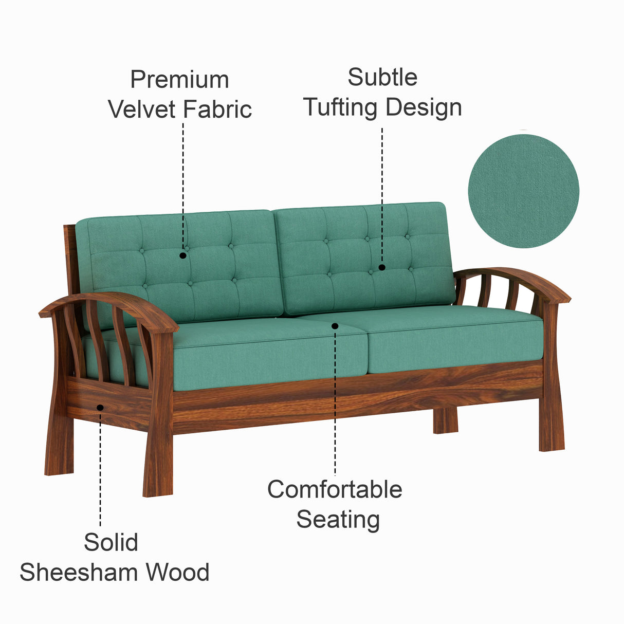 CROWN Solid Sheesham Wood 3 Seater Sofa - 3 Year Warranty (LUXE EDITION)