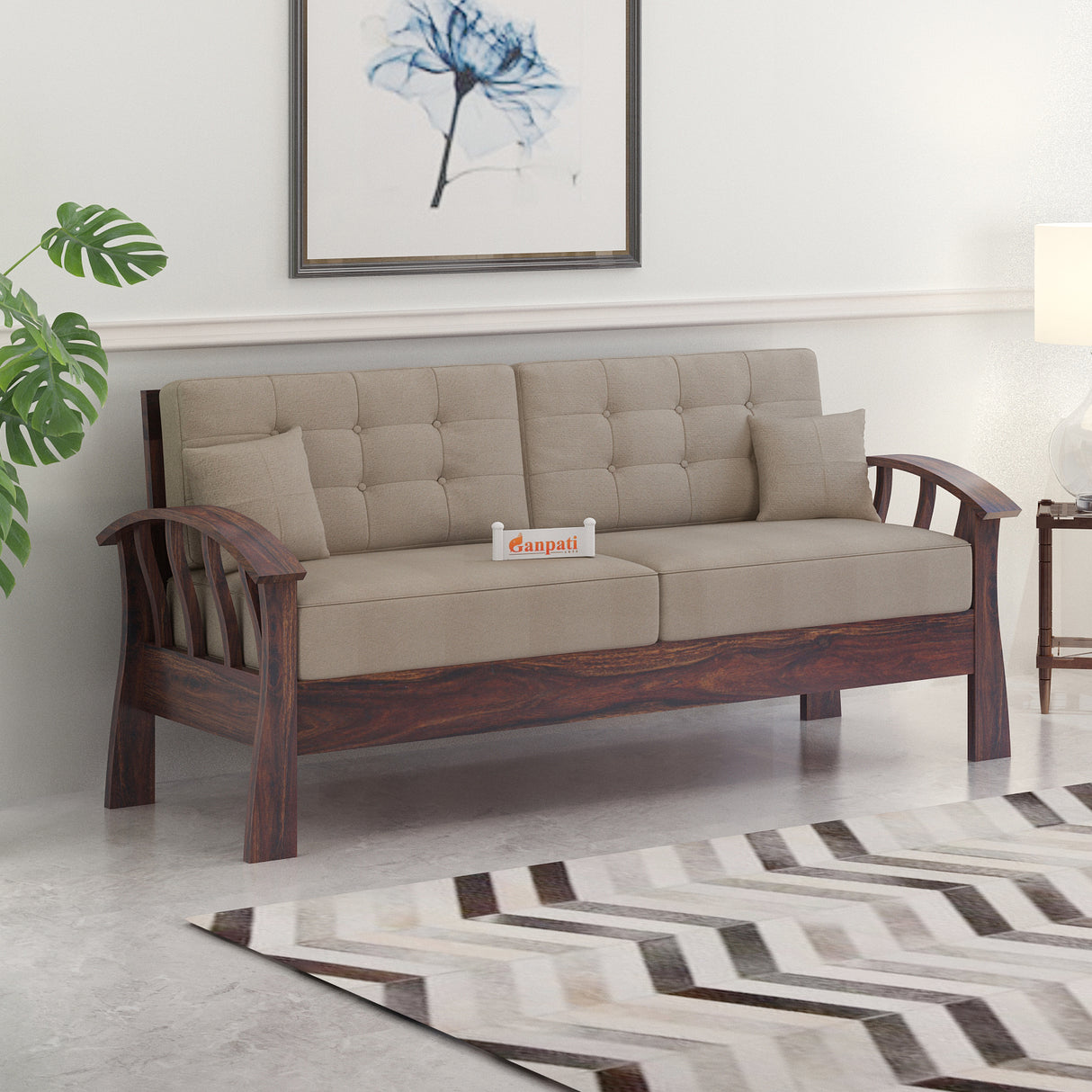 CROWN Solid Sheesham Wood 3 Seater Sofa - 3 Year Warranty (LUXE EDITION)