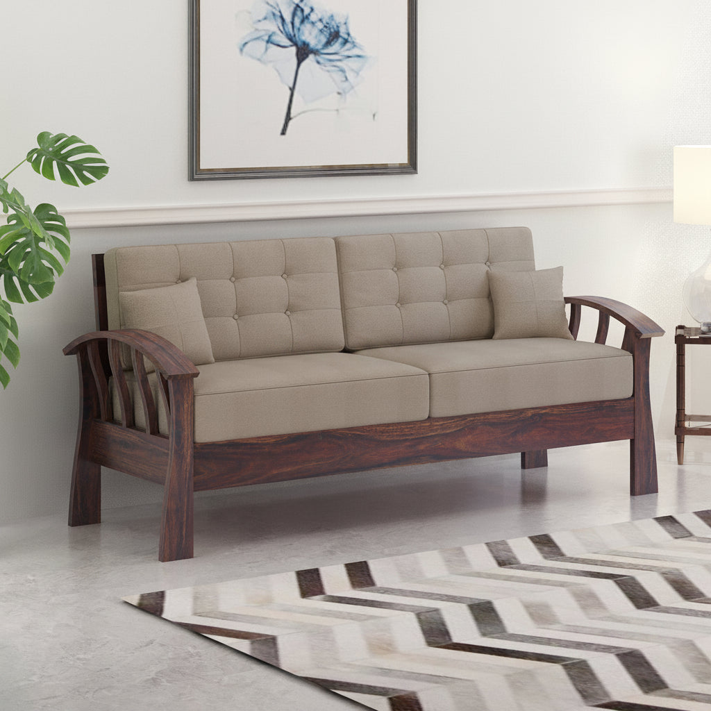 CROWN Solid Sheesham Wood 3 Seater Sofa - 3 Year Warranty (LUXE EDITION)