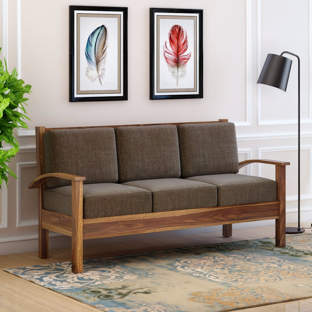 DELTA Solid Sheesham Wood 3 Seater Sofa - 3 Year Warranty (LUXE EDITION)