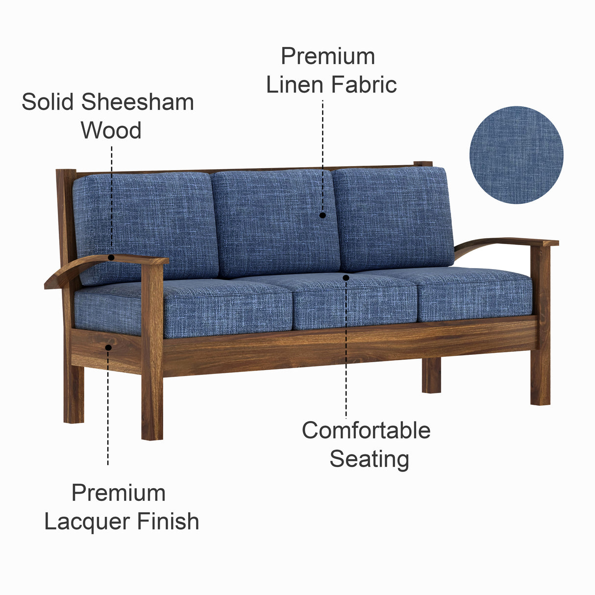 DELTA Solid Sheesham Wood 3 Seater Sofa - 3 Year Warranty (LUXE EDITION)