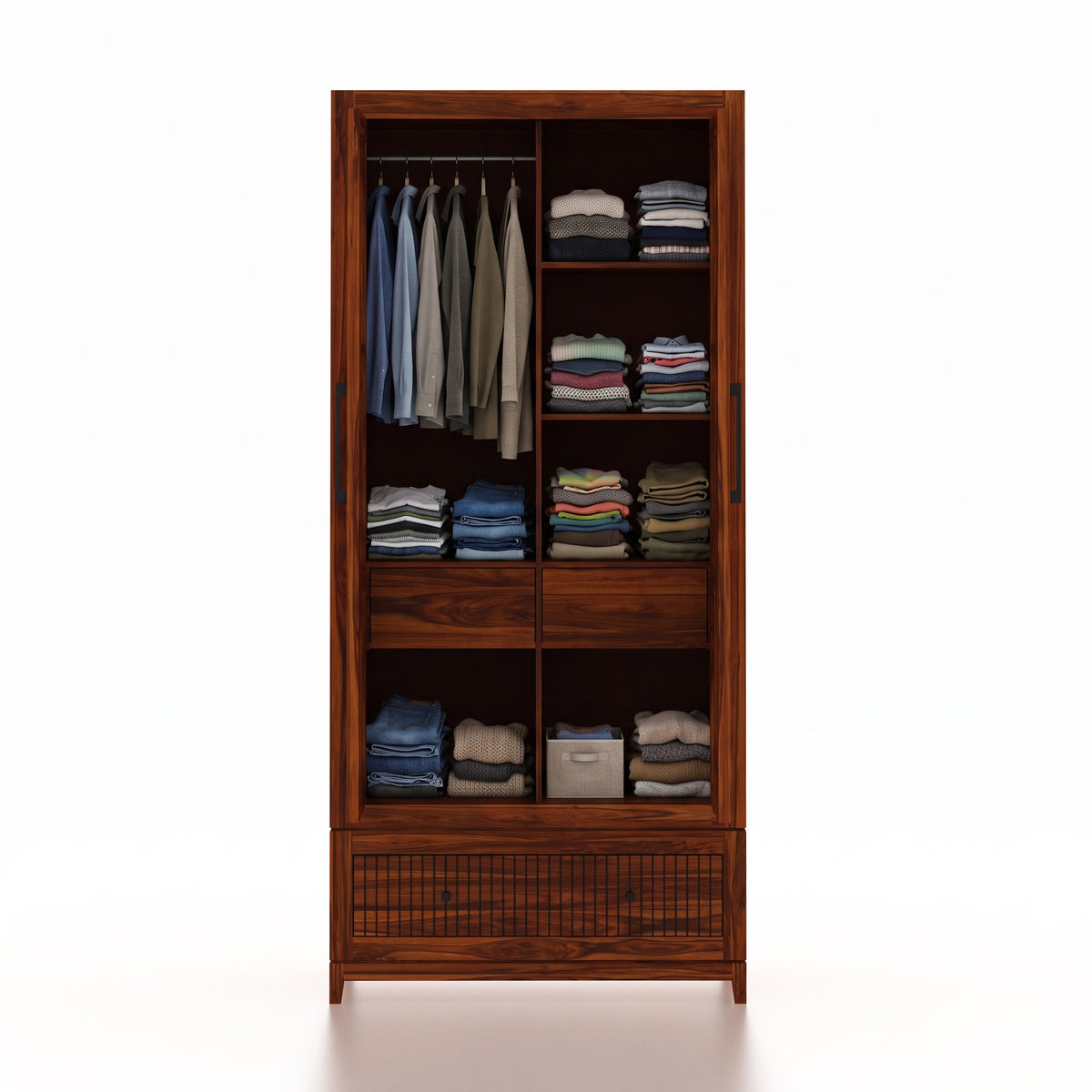 Martino Solid Sheesham Wood Wardrobe With Two Doors and Drawer - 3-Year Warranty