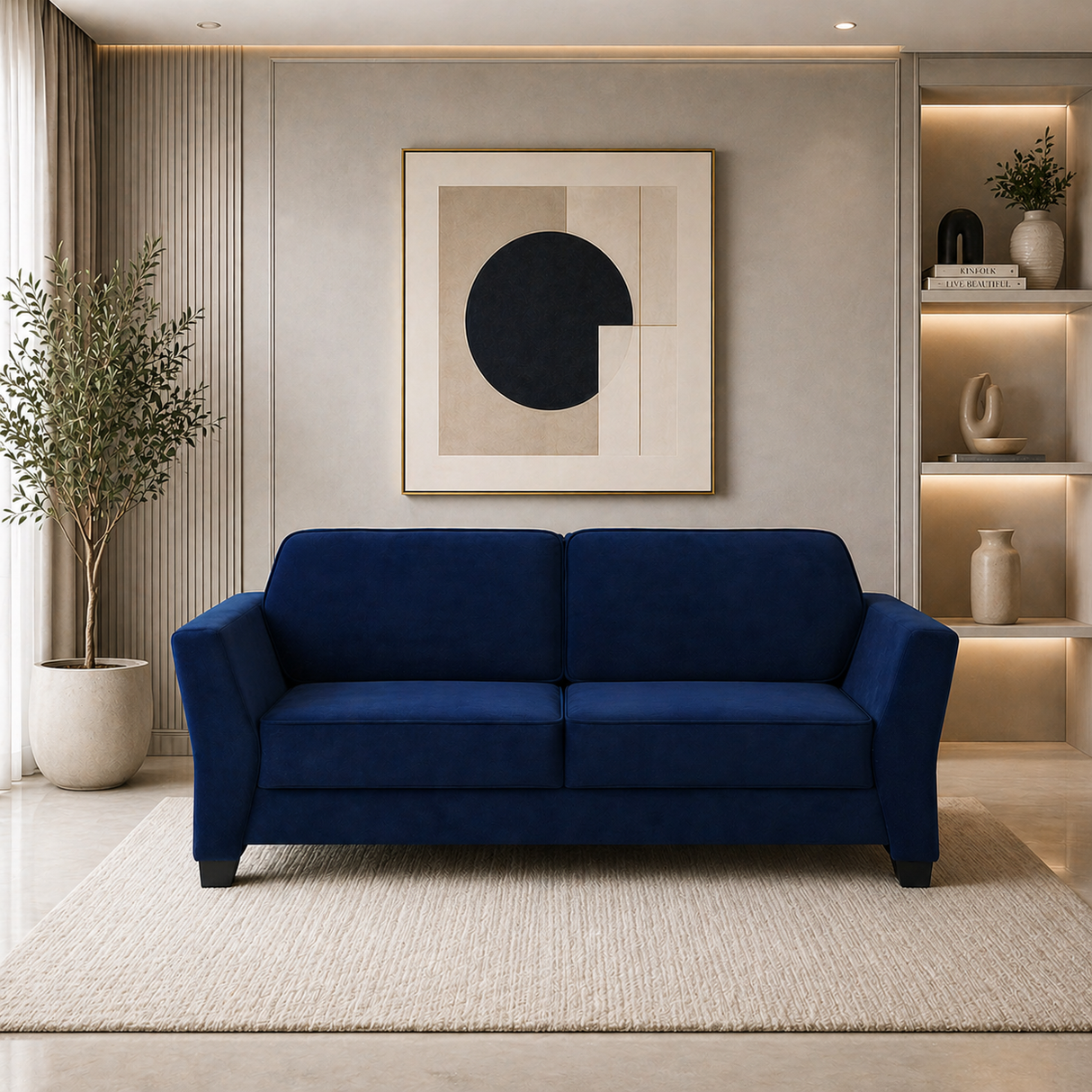 SANTORI Three Seater Upholstered Sofa Velvet - 12 Months Warranty - NAVY BLUE