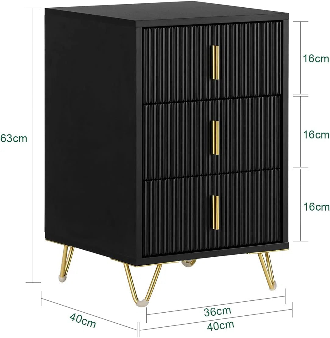 ROBERT Solid Sheesham Wood Bedside Table With 3 Drawers Storage - 3 Years Warranty (LUXE EDITION)