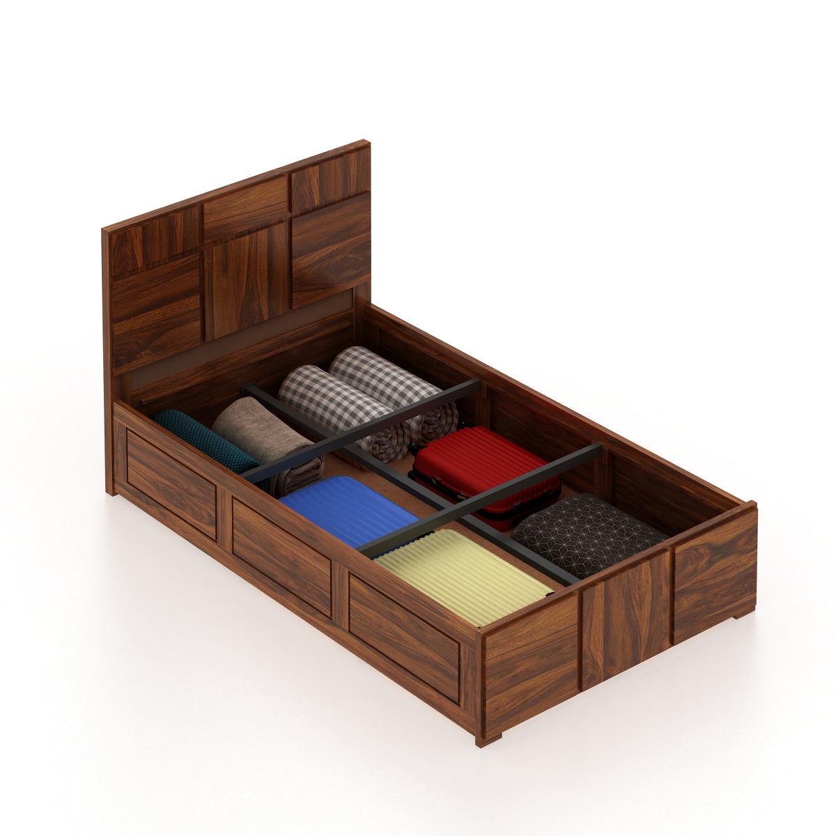 SCOTT Solid Sheesham Wood 4 Feet Bed With Box Storage - 3 Years Warranty