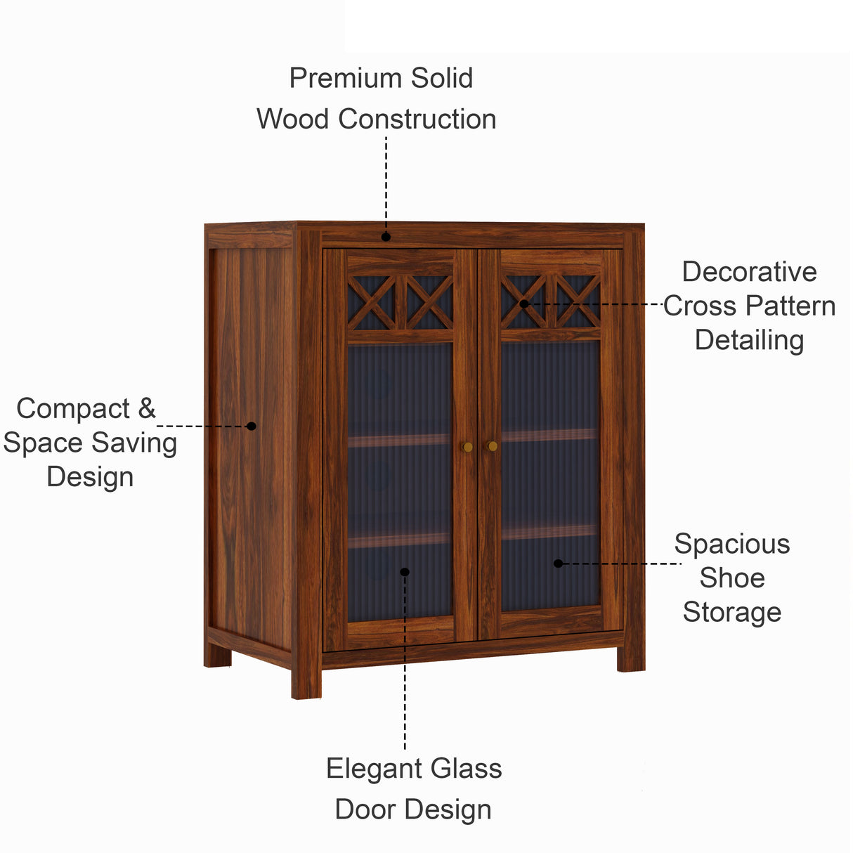 LYON Solid Sheesham Wood Shoe Rack Cabinet - 3 Years Warranty
