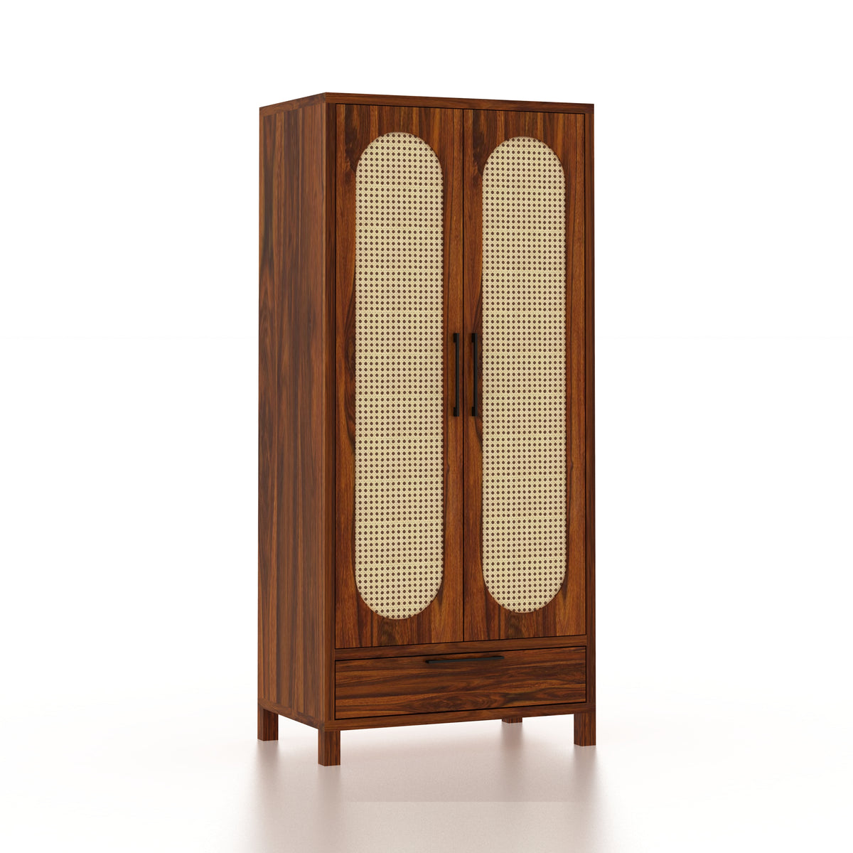 Naptune Solid Sheesham Wood Wardrobe With Two Doors and Drawer - 3-Year Warranty
