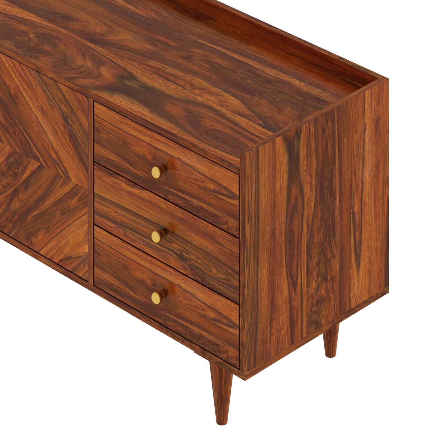 Wave Solid Sheesham Wood Sideboard Storage Unit With Two Doors and Three Drawers - 3 Years Warranty