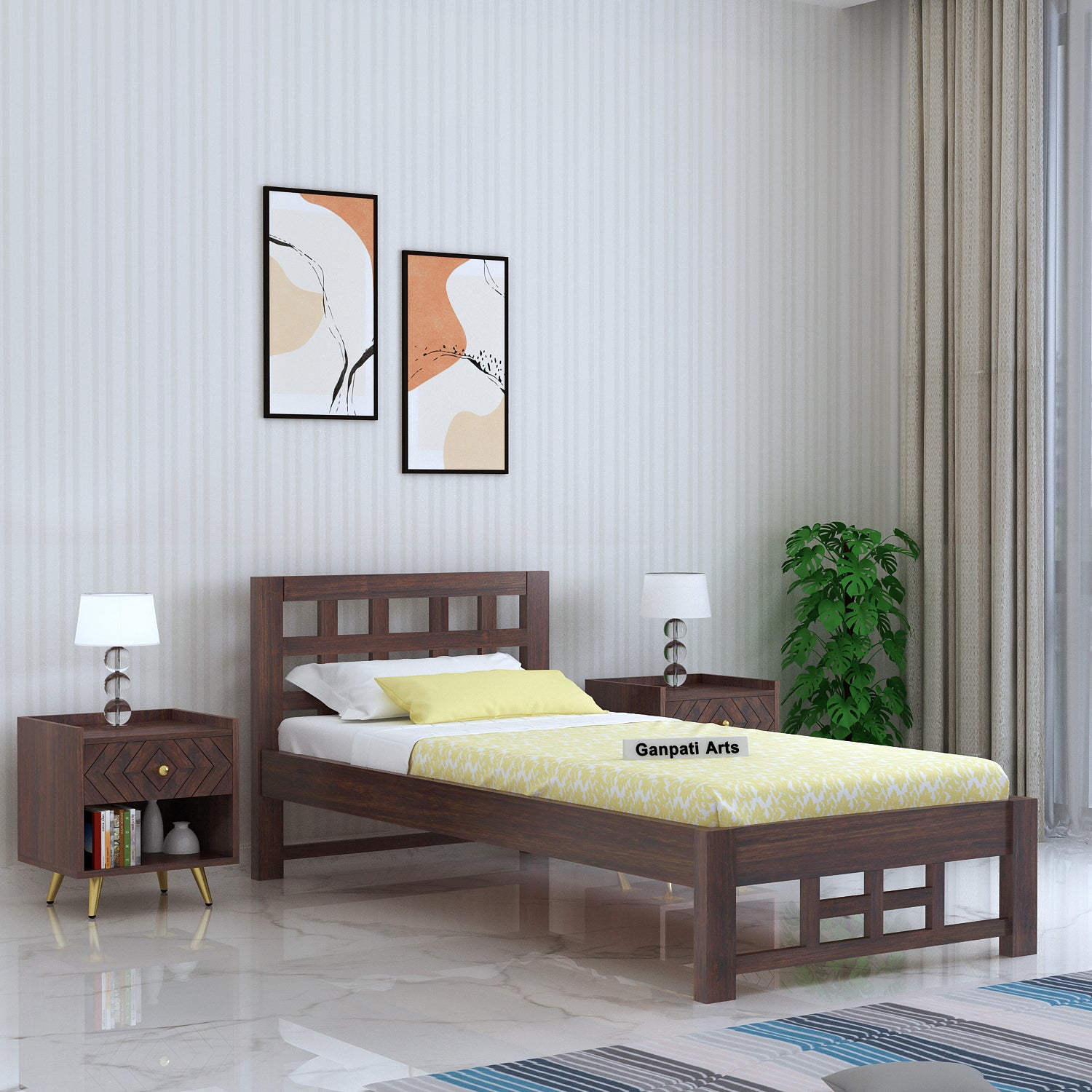 Simons Solid Sheesham Wood Single Bed - 3 Years Warranty