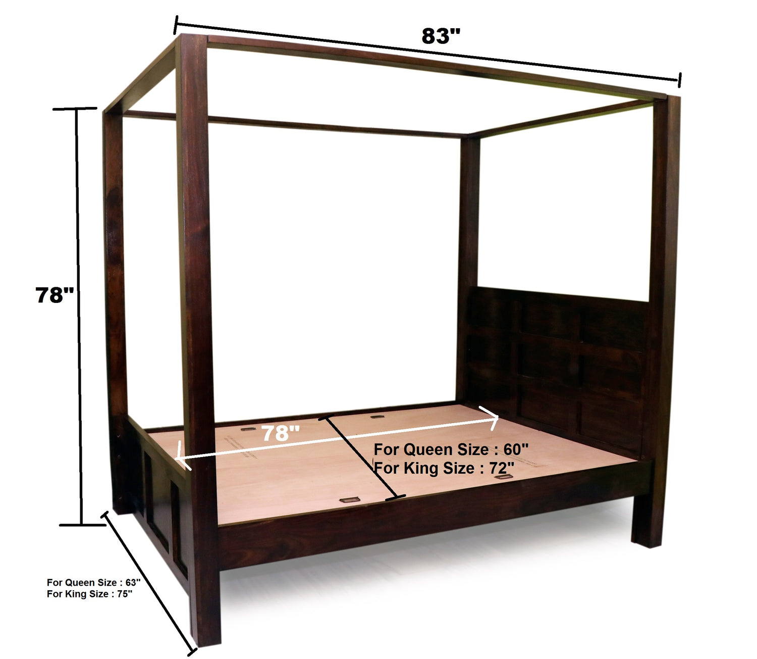 Akon Solid Sheesham Wood Poster Bed - 3 Years Warranty