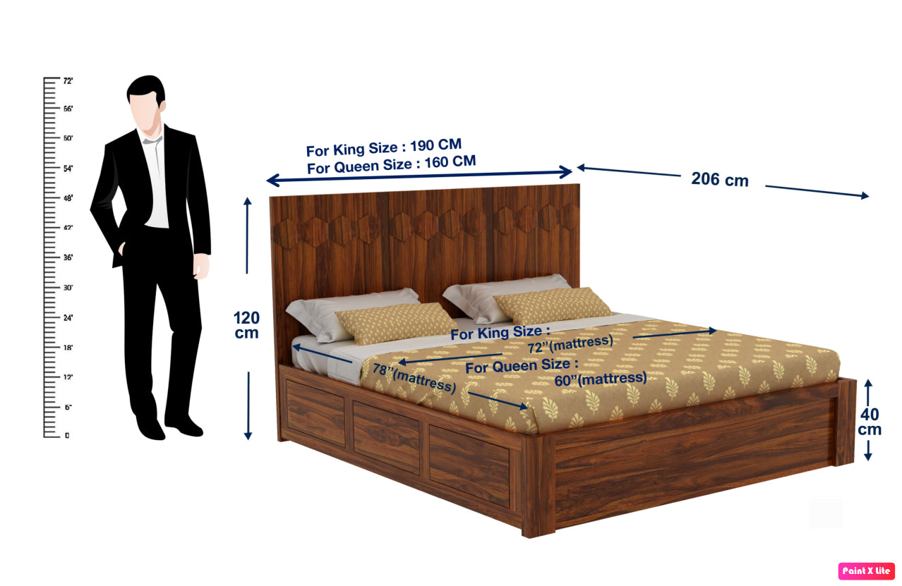 Hexa Solid Sheesham Wood Bed with Box Storage - 3 Years Warranty