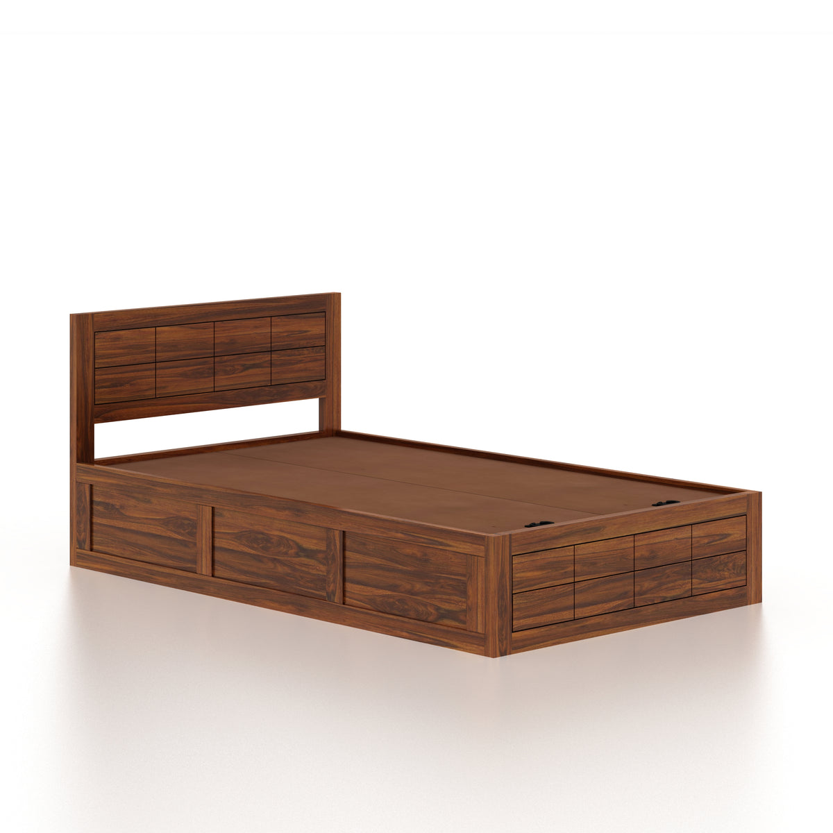SKYLER Solid Sheesham Wood 4 Feet Bed With Box Storage - 3 Years Warranty