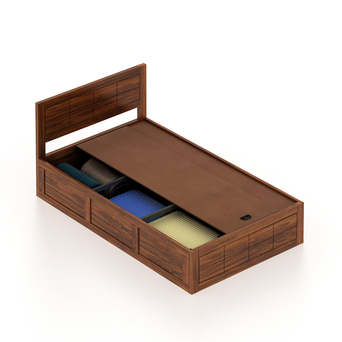 SKYLER Solid Sheesham Wood 4 Feet Bed With Box Storage - 3 Years Warranty